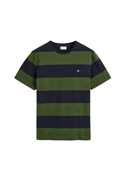 Мужская футболка в полоску - BAR STRIPE T-SHIRT, круглый вырез, короткий рукав, хлопок GANT, зеленый