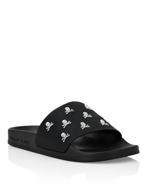 Резиновые сандалии на плоской подошве Skull&Bones Philipp Plein, черный