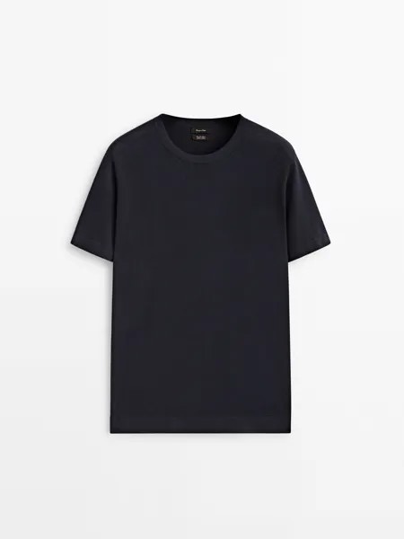 Трикотажная футболка с короткими рукавами из 100% хлопка Massimo Dutti, синий