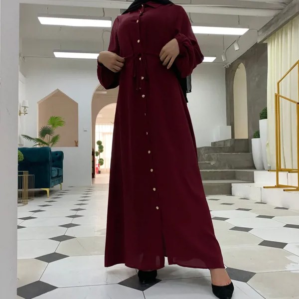 Мусульманское платье для женщин Дубай Abaya Турция хиджаб 2021 осень длинный рукав пуговицы сарафан Исламская одежда Abayas макси Vestidos CM005