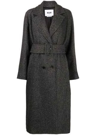 MSGM пальто в елочку с поясом