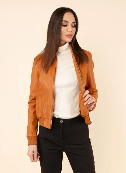 Кожаная куртка женская Каляев 1594229 оранжевая 46 RU