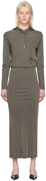 Платье макси цвета хаки со сборками Dion Lee