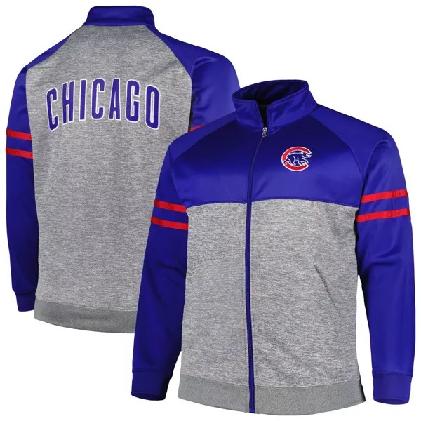Мужская спортивная куртка с молнией во всю длину реглан Royal/Heather Grey Chicago Cubs Big & Tall