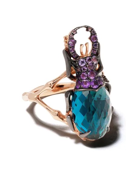 Annoushka кольцо Mythology Beetle из розового золота с топазом, бриллиантом, аметистом и жемчугом
