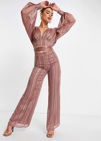 Рыжие брюки из атласного жаккарда с широкими штанинами от комплекта ASOS DESIGN-Многоцветный