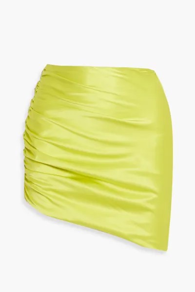 Асимметричная мини-юбка из шелкового атласа со сборками Michelle Mason, шартрез