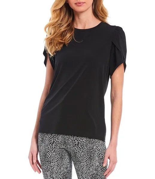 Рубашка-тюльпан с круглым вырезом и короткими рукавами MICHAEL Michael Kors Solid Lux ​​Matte Jersey, черный