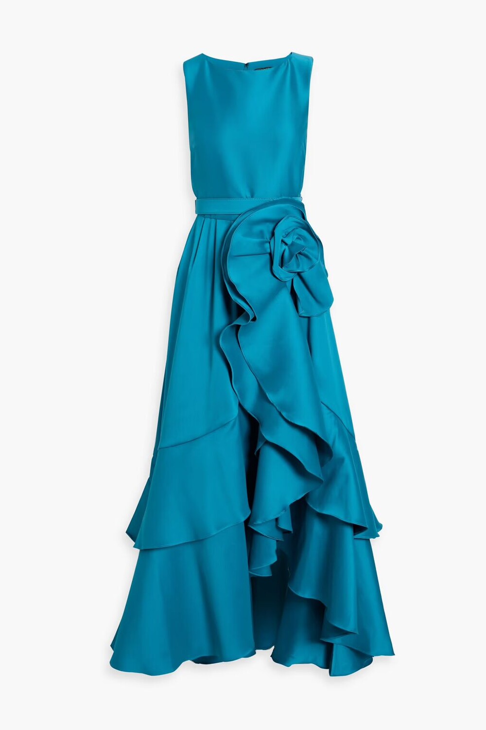 Атласное платье «герцогиня» с оборками Badgley Mischka, бирюзовый