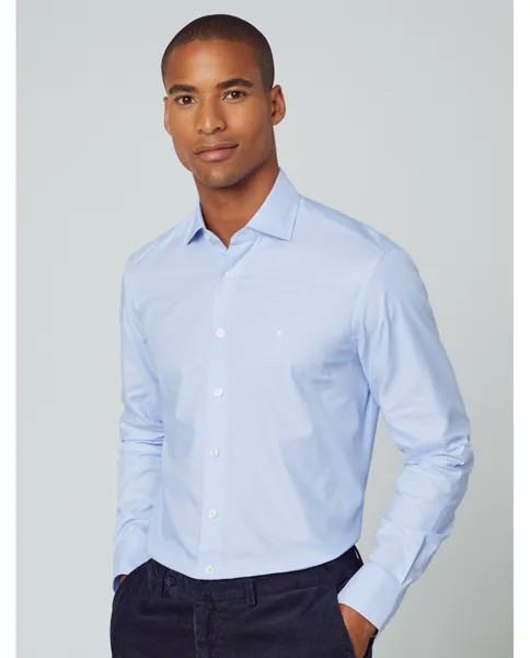 Однотонная приталенная мужская рубашка светло-голубого цвета Hackett, светло-синий