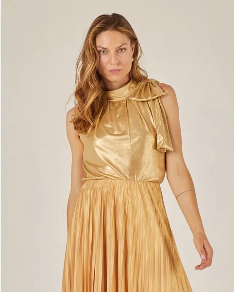 Металлизированная женская блузка с бантом Niza, золотой