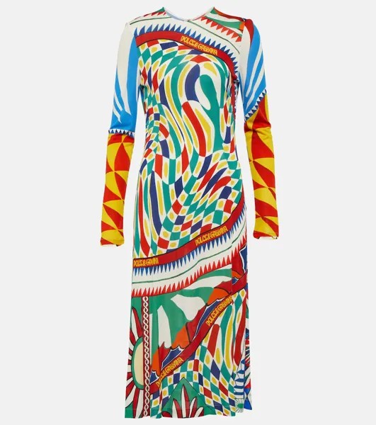 Платье миди из органзы с принтом Carretto DOLCE&GABBANA, разноцветный