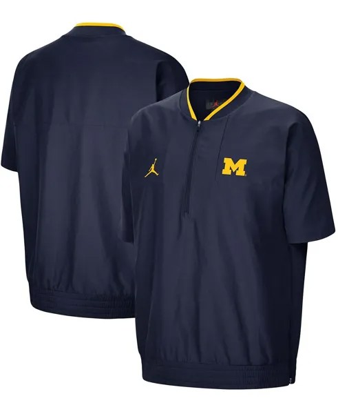 Мужская темно-синяя куртка Michigan Wolverines 2021 Coaches с коротким рукавом и молнией до четверти Jordan