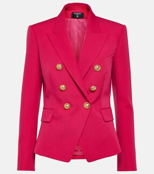 Двубортный пиджак из натуральной шерсти Balmain, розовый