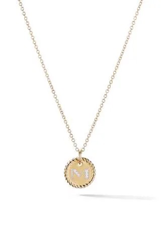 David Yurman 18kt yellow gold Cable Collectibles diamond M initial pendant necklace