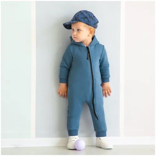 Комбинезон детский Amarobaby Mono, футер 360гр с начесом, синий, размер 68