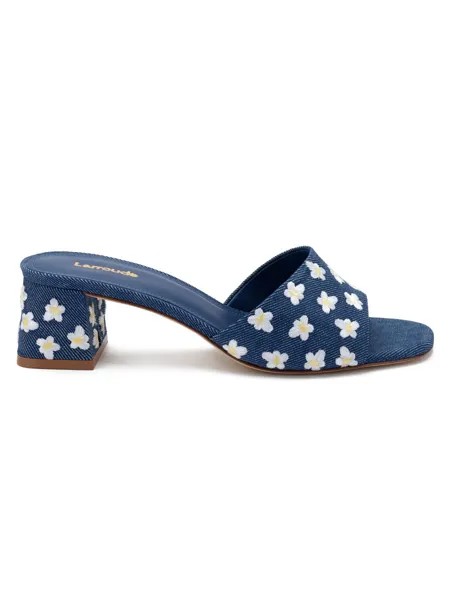 Джинсовые туфли без задника Brigitte 45 мм с цветочной вышивкой Larroudé, синий