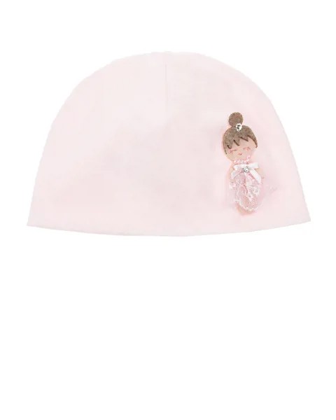 Розовая шапка с аппликацией в виде девочки La Perla детская