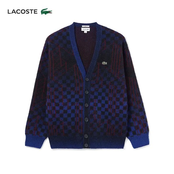 Кардиган вязаный Lacoste в клетку, темно-синий