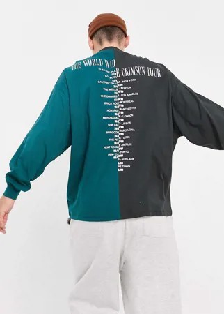 Oversized-лонгслив в стиле колор блок зеленого и черного цвета с принтом с названием группы ASOS DESIGN-Разноцветный