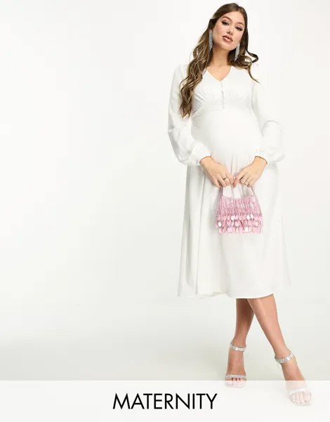 Белое платье миди на пуговицах Flounce London Maternity
