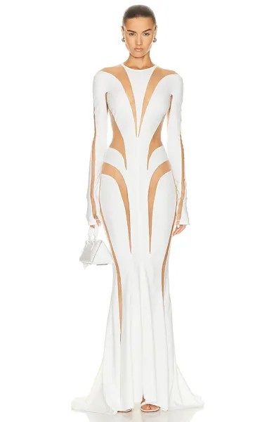 Платье Mugler Spiral Illusion Long, цвет White & Nude 01