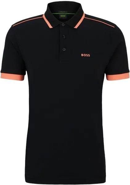 Мужская футболка-поло с короткими рукавами и контрастной отделкой Hugo Boss Paddy 1, черный