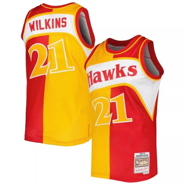 Мужская майка Mitchell & Ness Dominique Wilkins желто-красная Atlanta Hawks Hardwood Classics 1986-87 Split Swingman