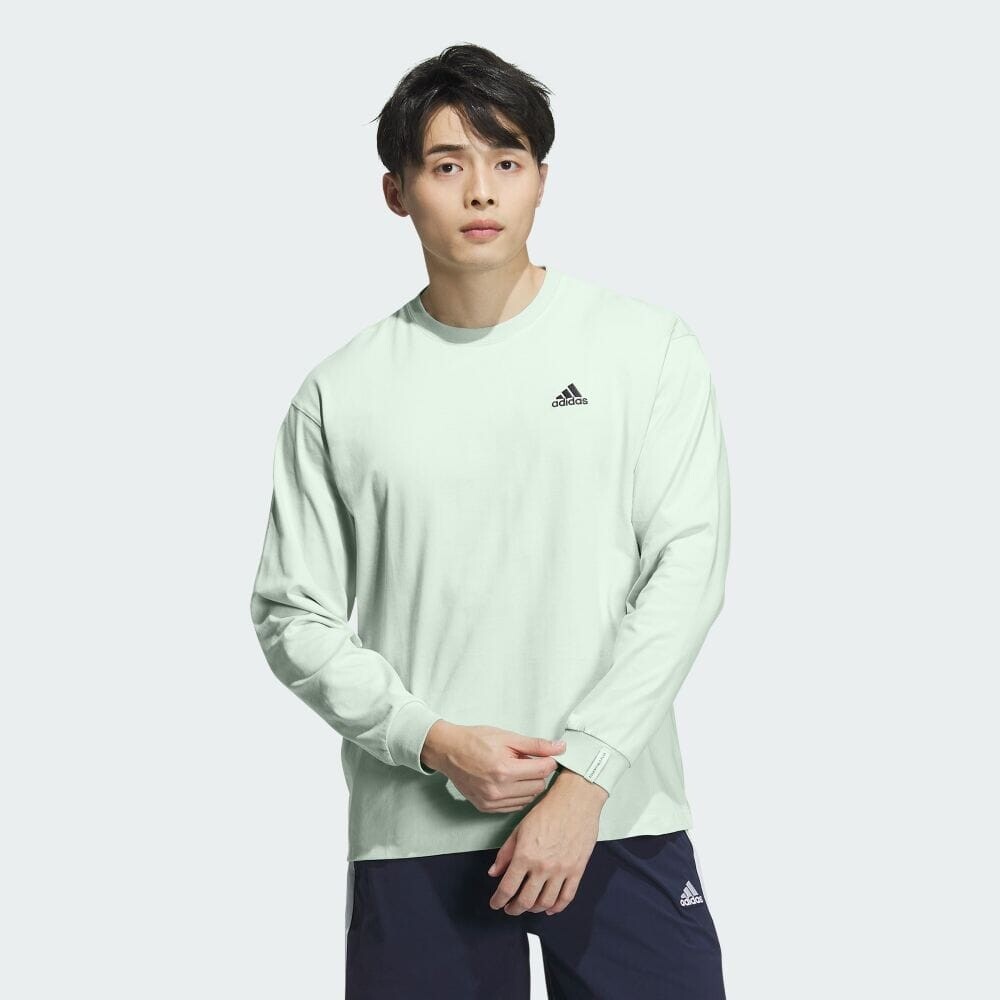 Футболка Adidas Essentials Plus Loose Fit Small Logo Long Sleeve T-Shirt, цвет Linen Green