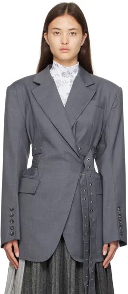 Серый пиджак с тройным поясом Rokh