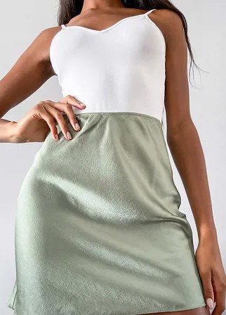 Шалфейно-зеленая атласная юбка ASOS DESIGN Tall-Зеленый цвет
