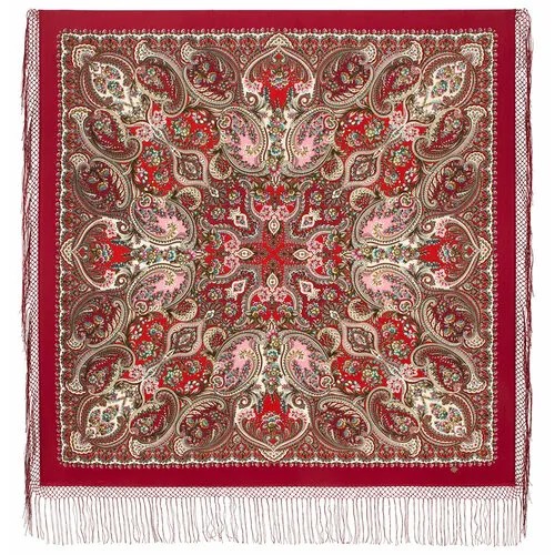 Платок Павловопосадская платочная мануфактура,148х148 см, красный, розовый