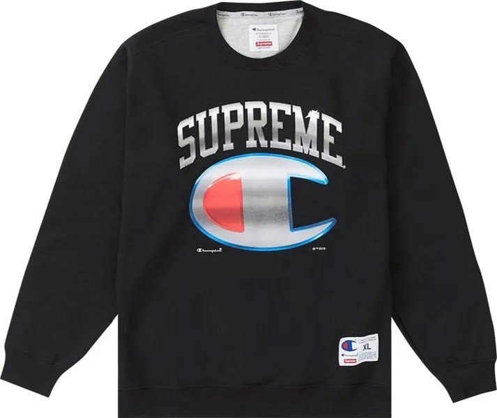 Толстовка Supreme x Champion Chrome Crewneck 'Black', черный