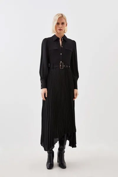 Платье миди со складками из джерси и жоржетта Karen Millen, черный