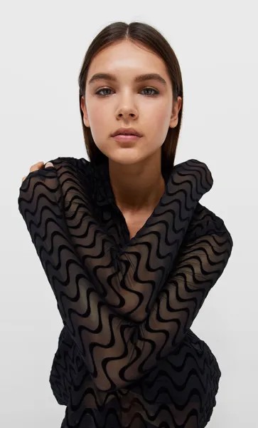 Stradivarius Рубашка Из Прозрачной Ткани Черный S