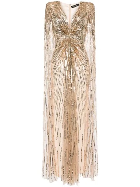 Платье-кейп Gold Rush с пайетками Jenny Packham, золотистый