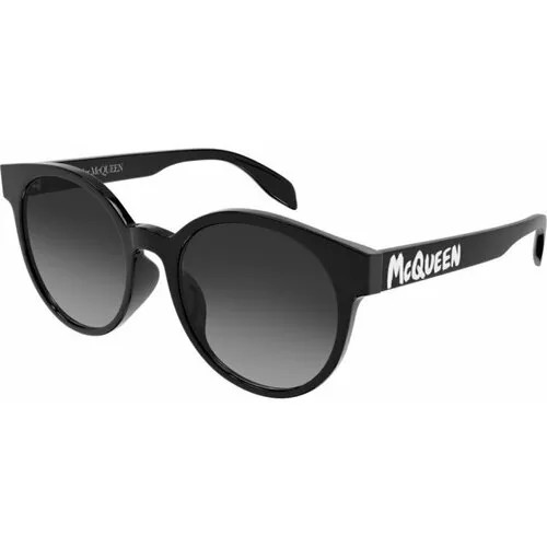 Солнцезащитные очки Alexander McQueen, круглые, оправа: пластик, с защитой от УФ, для женщин, черный
