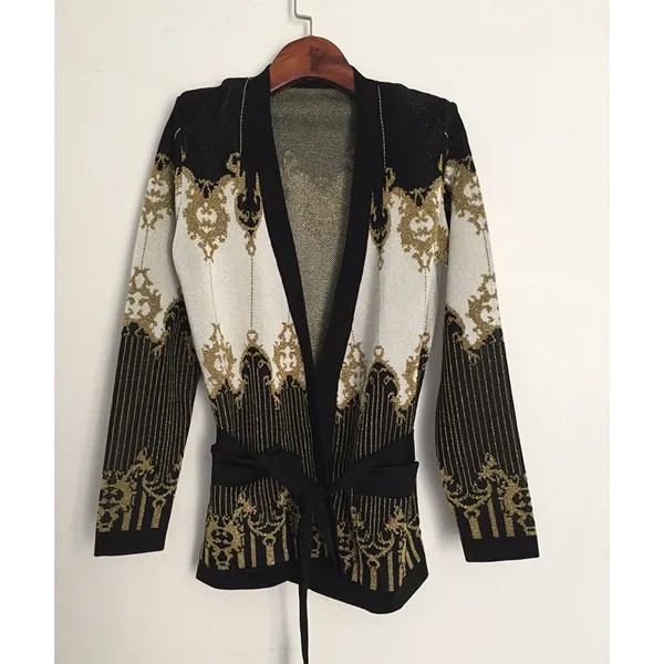 Новинка, осенне-зимнее пальто в европейском стиле, плотный вязаный золотистый свитер в стиле барокко, Кардиган большого размера на заказ