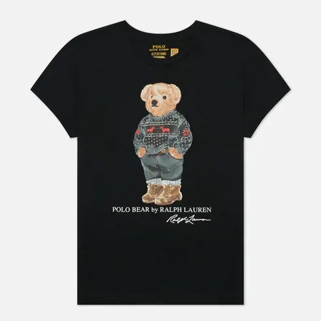 Женская футболка Polo Ralph Lauren Fair Isle Polo Bear, цвет чёрный, размер XS