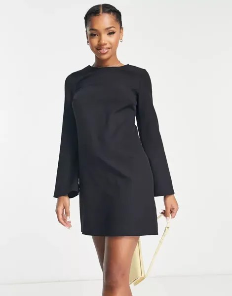 Черное платье-туника мини с расклешенными рукавами New Look
