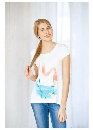 Trikozza Женская футболка с коротким рукавом и принтом-фламинго, белый, L