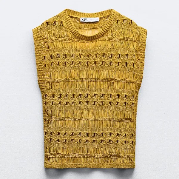 Топ Zara Knit Top With Slits, темно-желтый