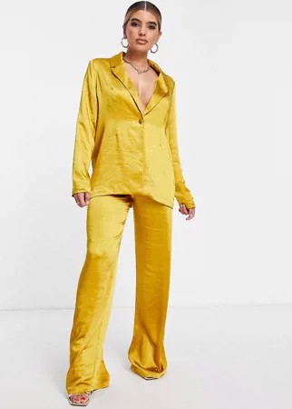 Атласные брюки горчичного цвета от комплекта Unique 21-Желтый