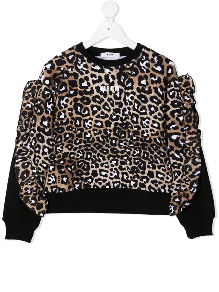 MSGM Kids толстовка с леопардовым принтом и оборками