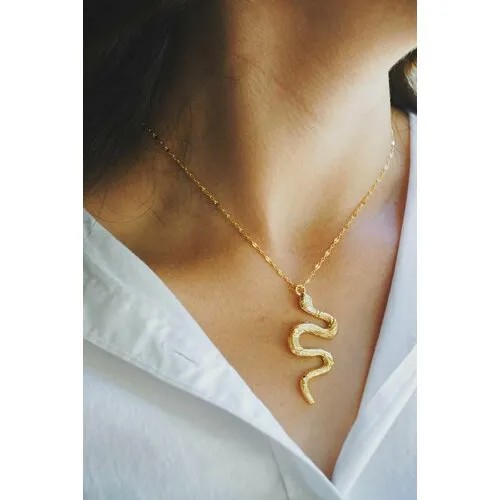 Цепочка женская, Колье с подвеской, Цепочка на шею женская, бижутерия женская на шею, змея, керамика, золотой