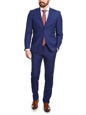 Мужской деловой костюм Raphael Slim Fit, однотонный французский, средний синий, на двух пуговицах