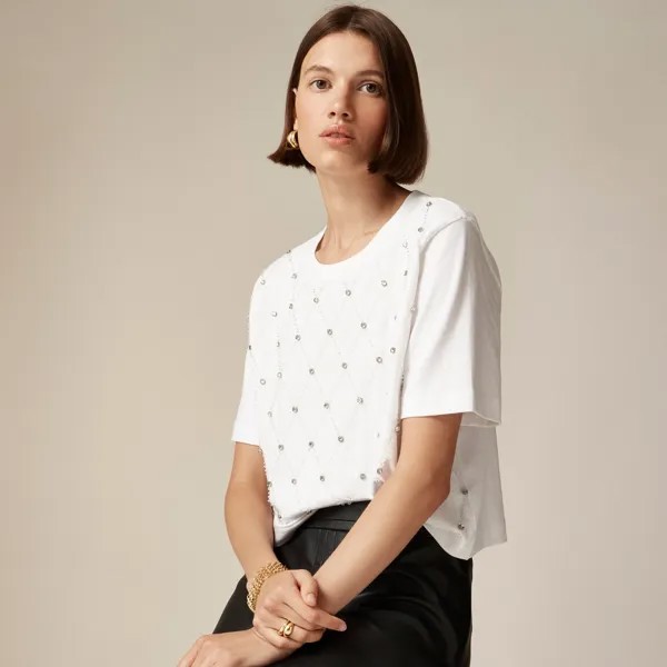 Свободная укороченная футболка с решетчатым узором J.Crew, белый