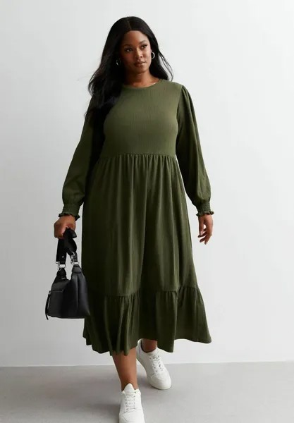 Платье из джерси Crinkle Smock Midaxi New Look Curves, хаки