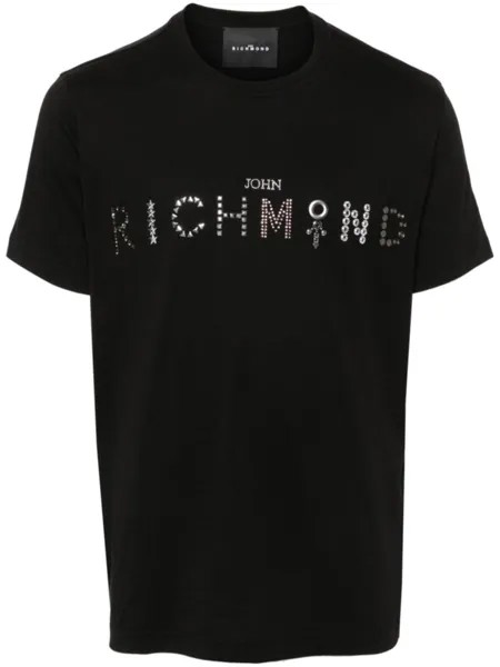 John Richmond футболка с логотипом и заклепками, черный