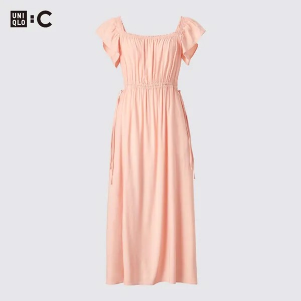Платье открытое Uniqlo со сборкой на спине, розовый